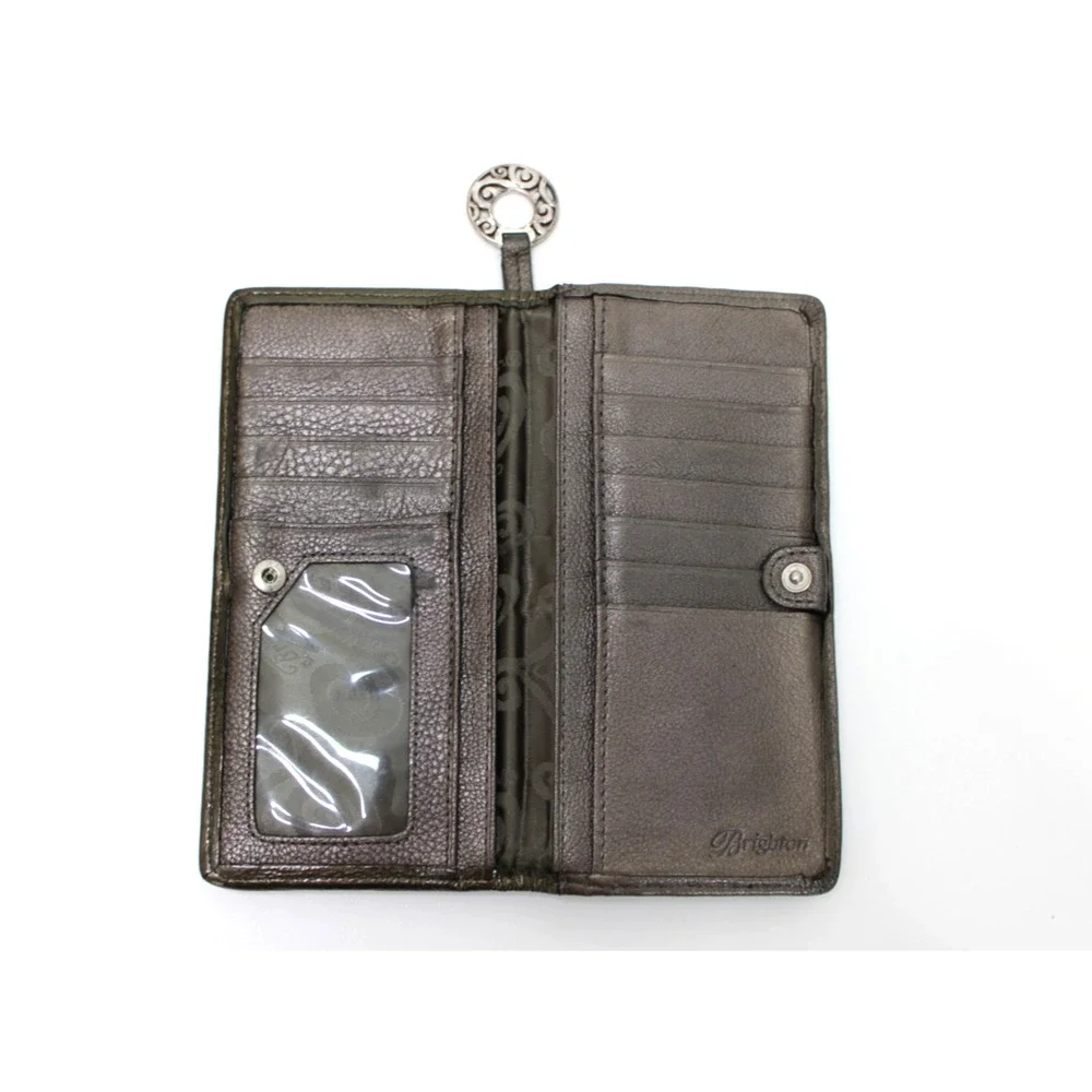 Brighton Wallet Pretty Tough Heritage Collection Pewter Silver Studded Gray Zip